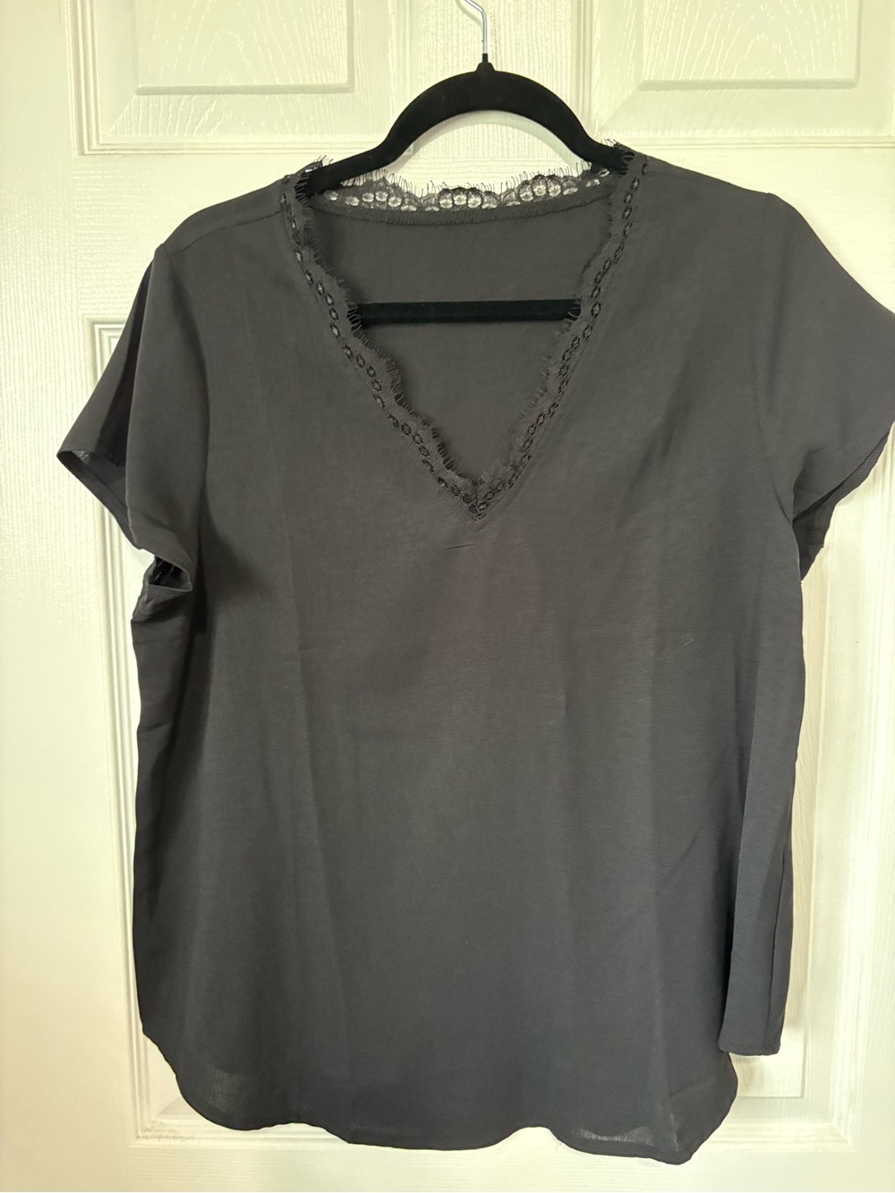 Women's Lace-Trim V-Neck Top - Gray
